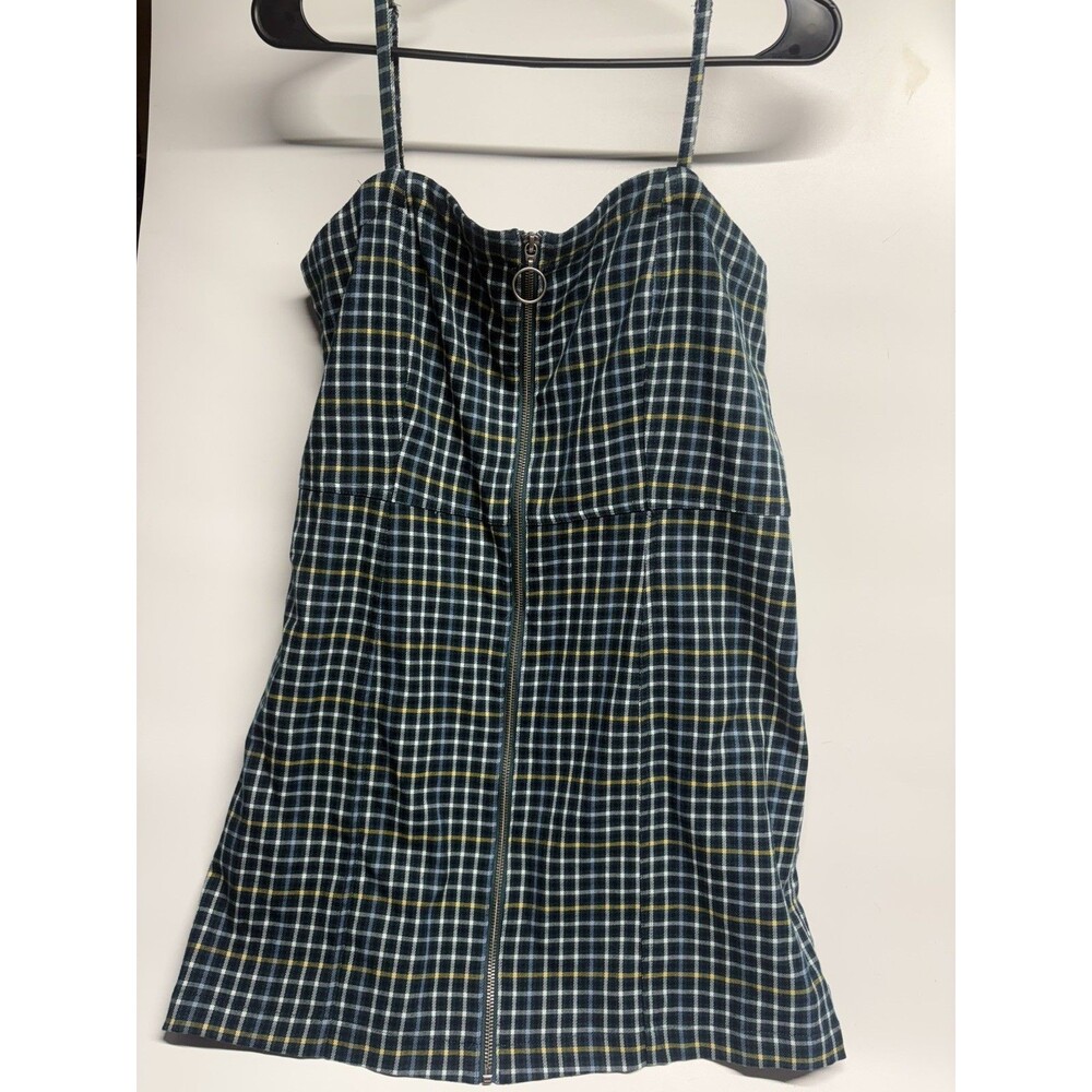 AEROPOSTALE Womens Small Plaid Zip Front Dress Spaghetti Strap Dark Academia Y2K